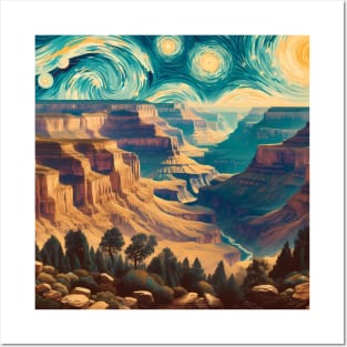 Grand Canyon National Park, USA, in the style of Vincent van Gogh's Starry Night Posters and Art